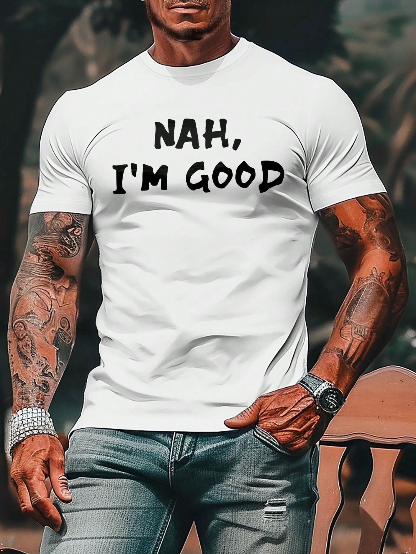 Manfinity Homme Men's Short Sleeve T-Shirt With Slogan Print White