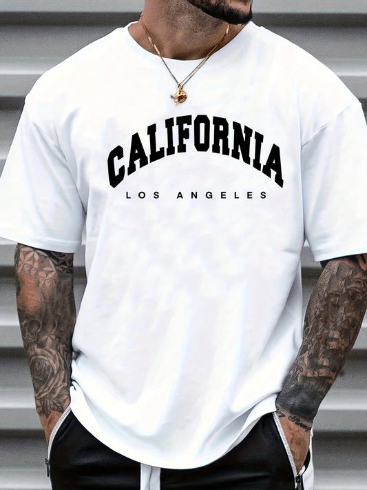 Manfinity Dauomo Men's Letter Print Round Neck Short Sleeve T-Shirt White