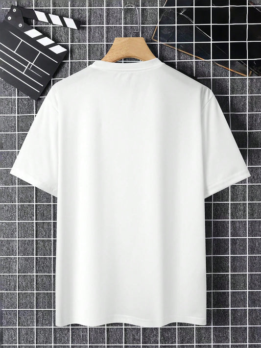 Manfinity Dauomo Men's Letter Print Round Neck Short Sleeve T-Shirt White