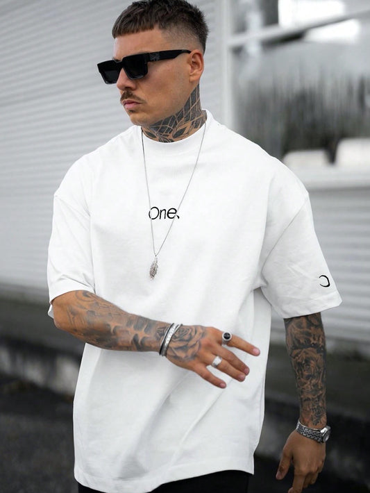 Men Letter Graphic Drop Shoulder Tee White