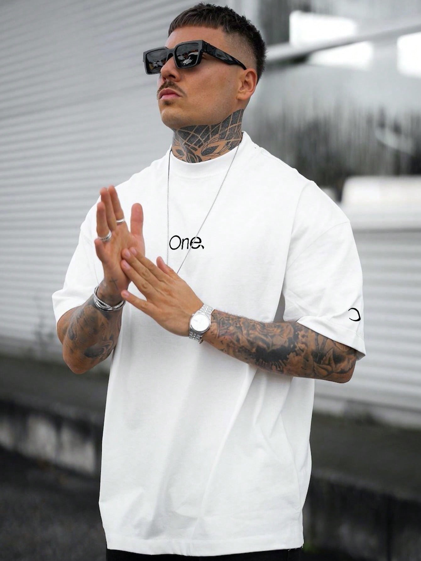 Men Letter Graphic Drop Shoulder Tee White