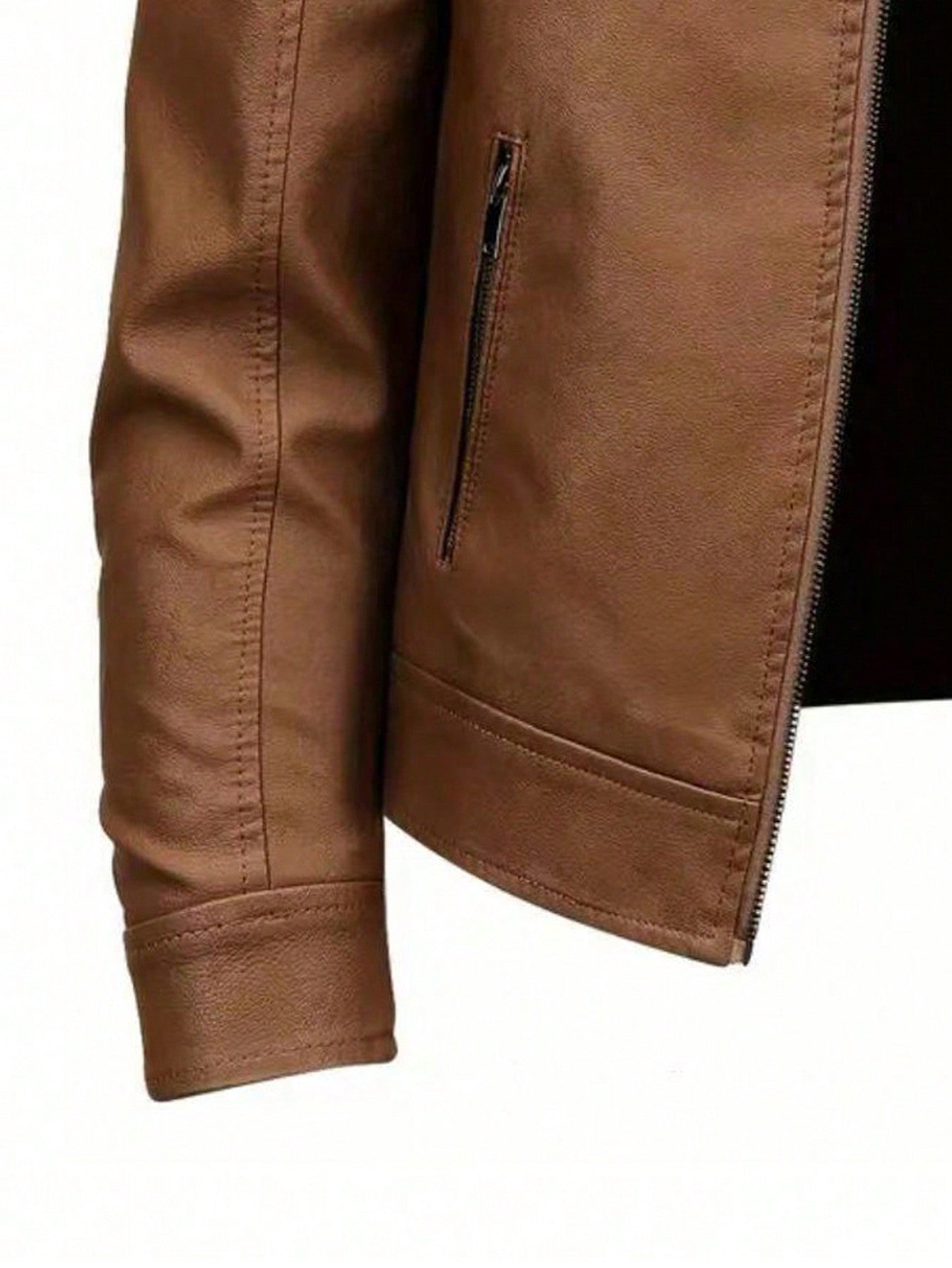 Boyfriend Style Men's Solid Color Motorcycle Style Outdoor Sports Leather Jacket Spring Tops Yellow