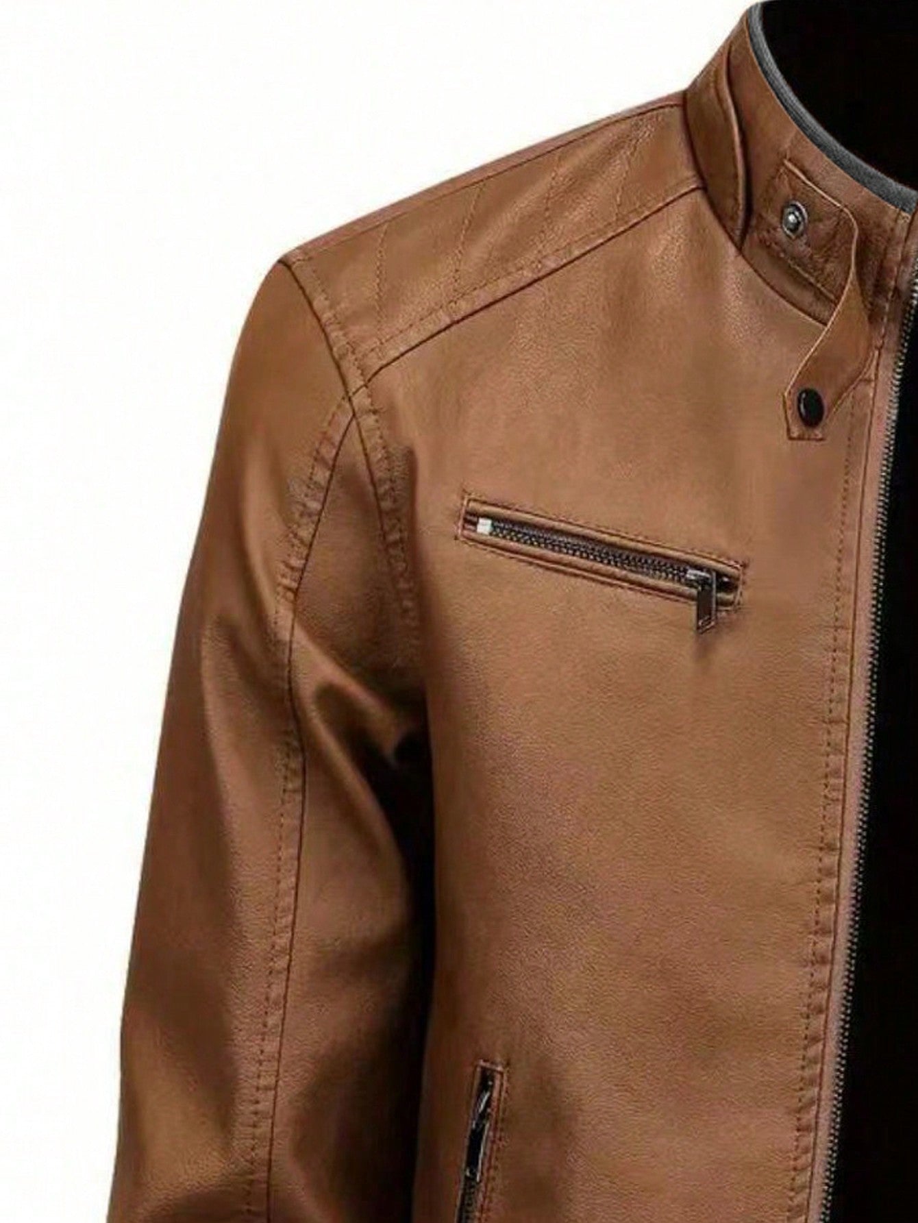 Boyfriend Style Men's Solid Color Motorcycle Style Outdoor Sports Leather Jacket Spring Tops Yellow