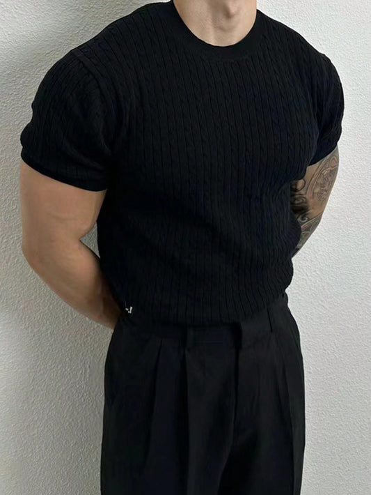 Manfinity Hypemode Men's Solid Color Knitted Short Sleeve Top Black