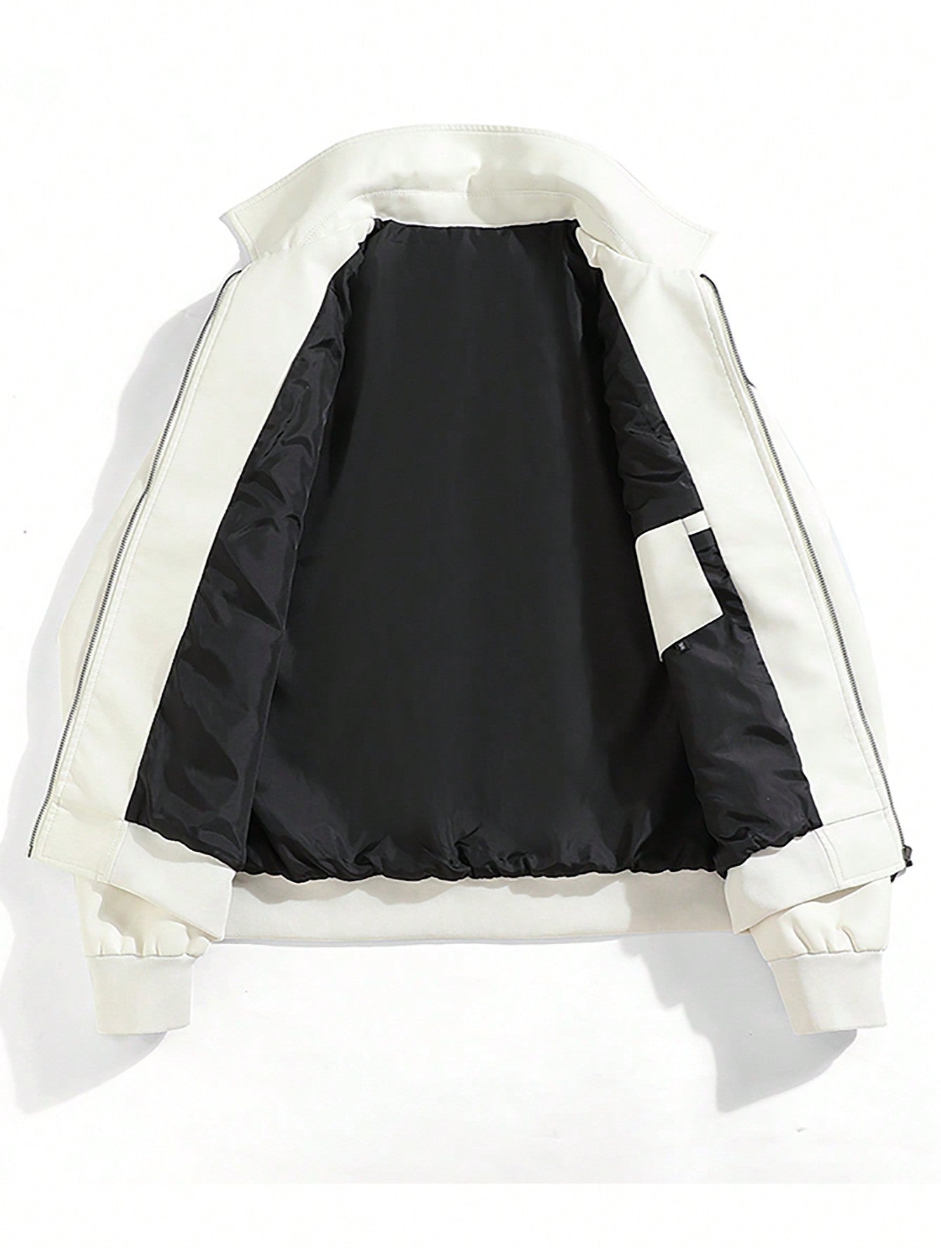 Men's Simple Contrast Color Casual Faux Leather Jacket White