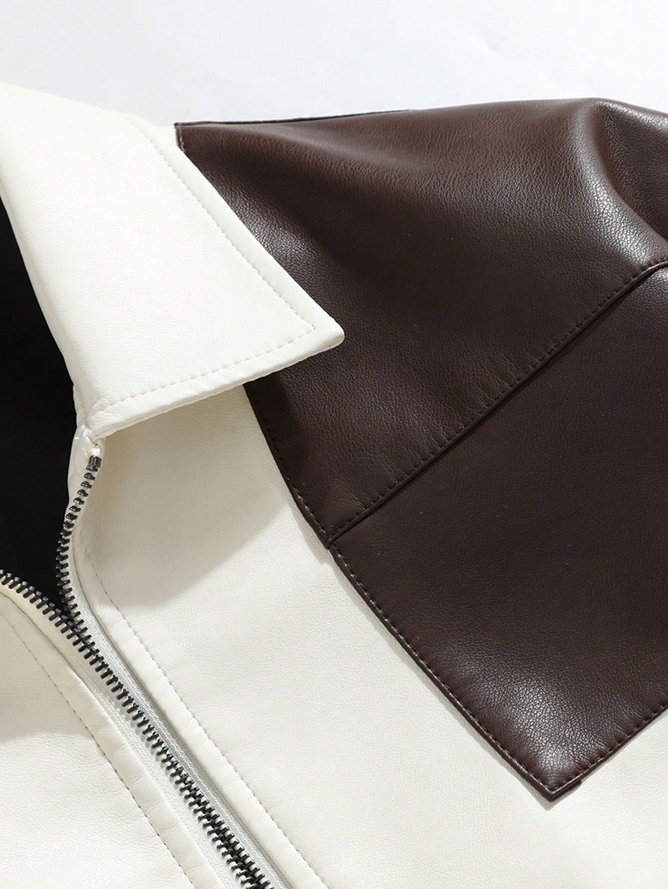 Men's Simple Contrast Color Casual Faux Leather Jacket White