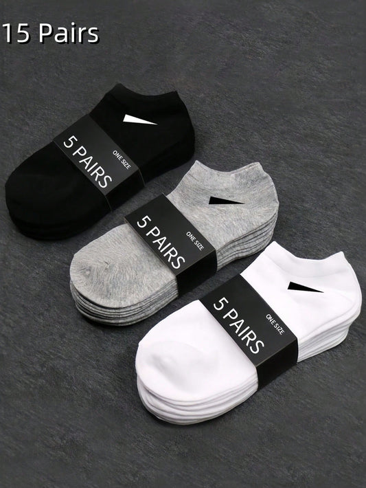 15pairs Minimalist Style Unisex Ankle Socks, For Gym Multicolor