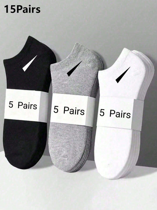 15pairs Minimalist Style Unisex Ankle Socks, For Gym Multicolor