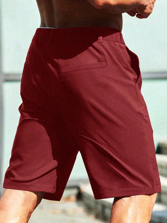 Manfinity Homme Men Simple Solid Color Daily Shorts Red