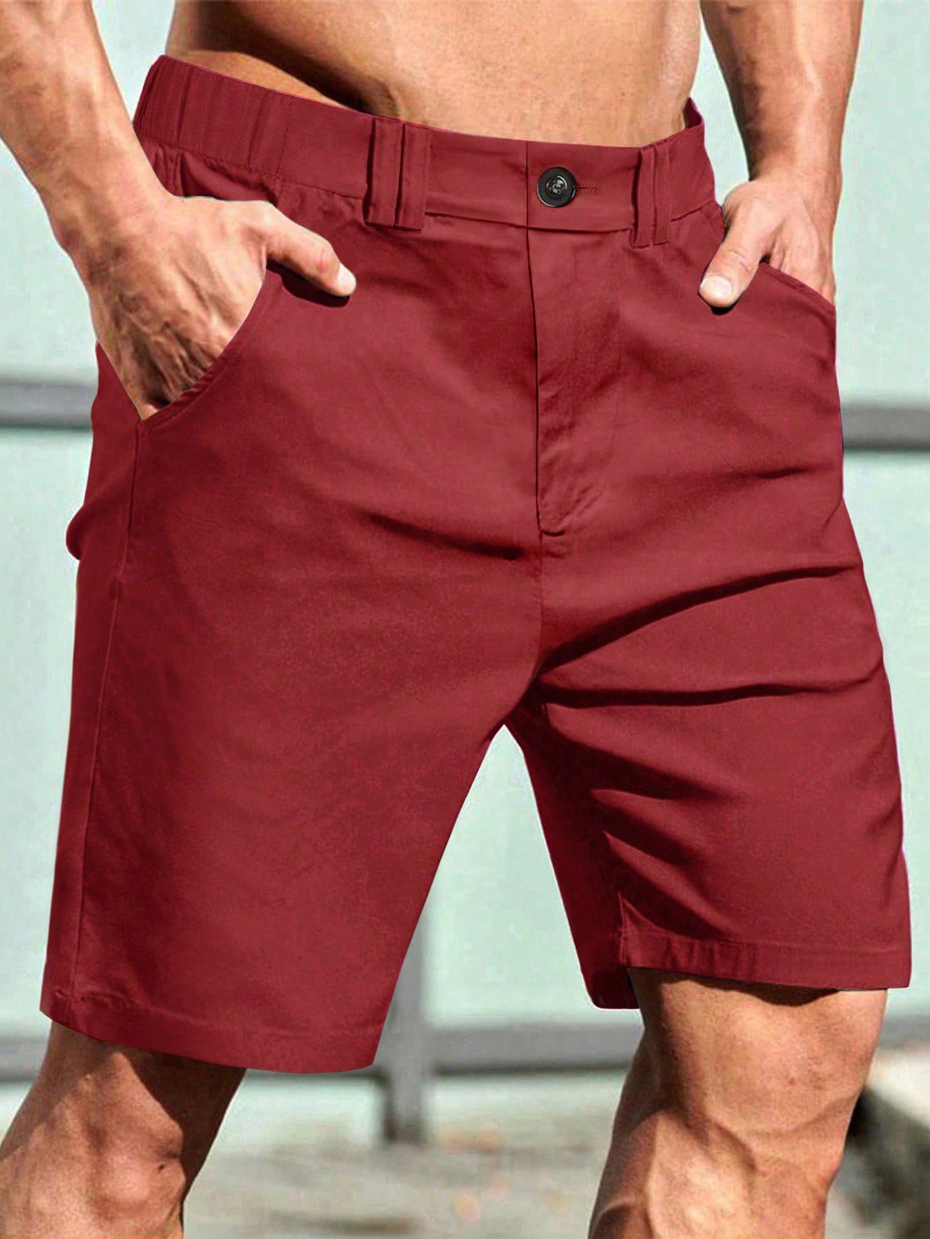 Manfinity Homme Men Simple Solid Color Daily Shorts Red