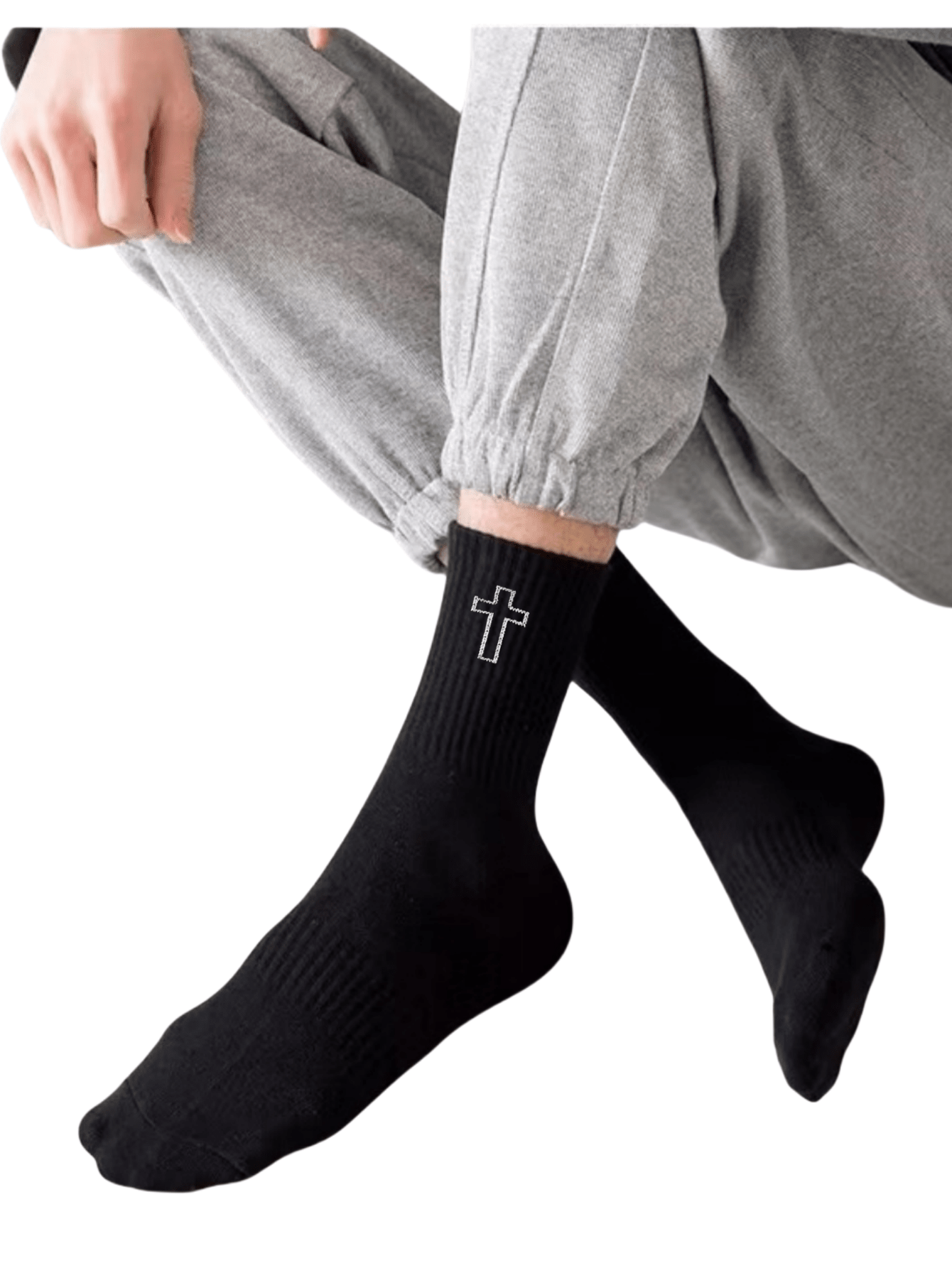 10pairs Men Crew Socks, Simple Casual Sports Moisture Wicking Odor Resistant Cross Design Suitable For Daily Wear Black