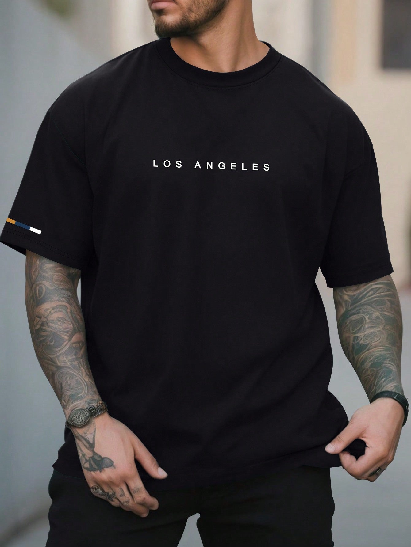 Manfinity Homme Men's Casual Short Sleeve T-shirt With Text Print, Round Neck Black