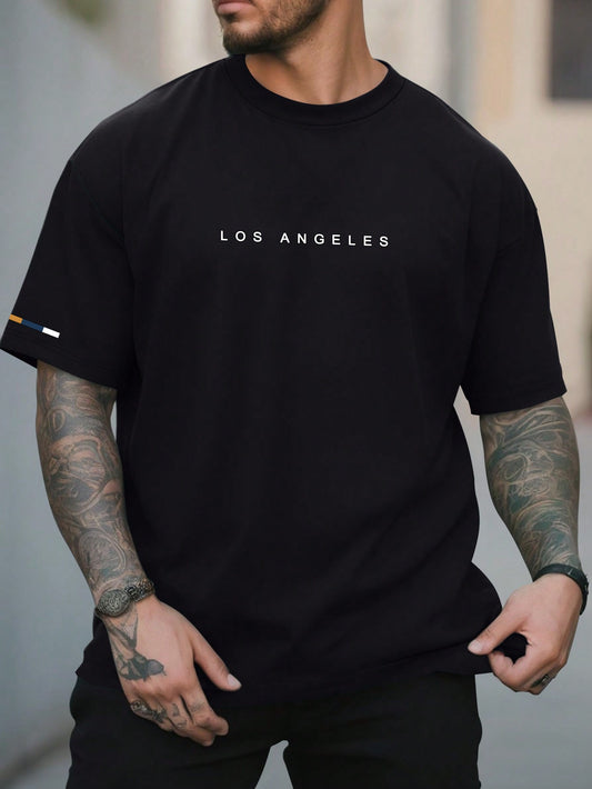 Manfinity Homme Men's Casual Short Sleeve T-shirt With Text Print, Round Neck Black