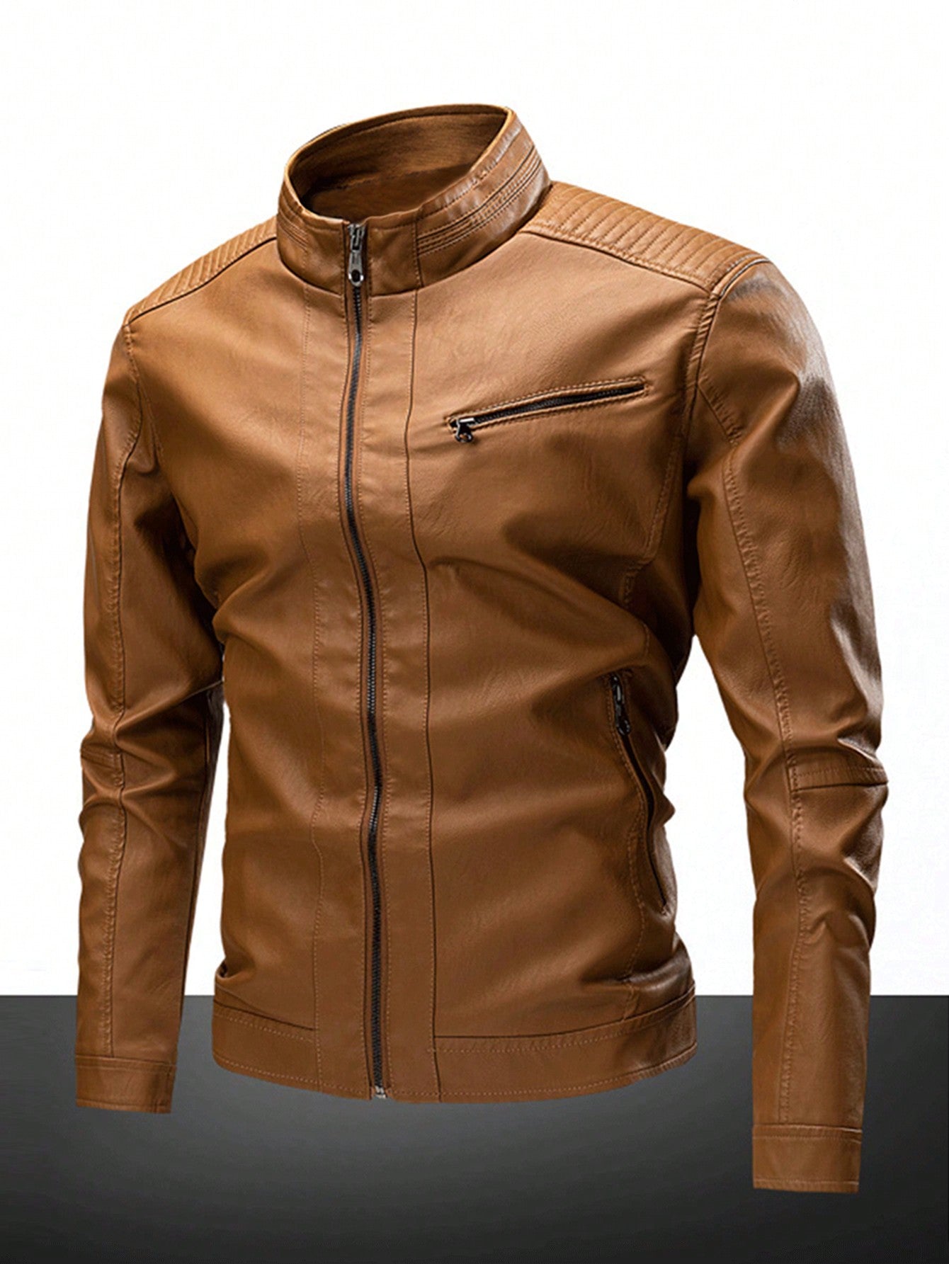 Men's Zipper Long Sleeve Fitted Fashionable PU Leather Biker Jacket Yellow
