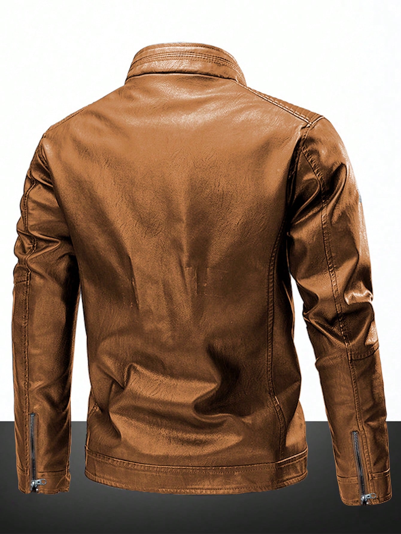Men's Zipper Long Sleeve Fitted Fashionable PU Leather Biker Jacket Yellow