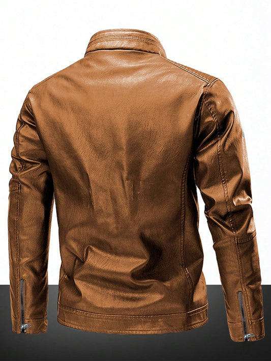 Men's Zipper Long Sleeve Fitted Fashionable PU Leather Biker Jacket Yellow