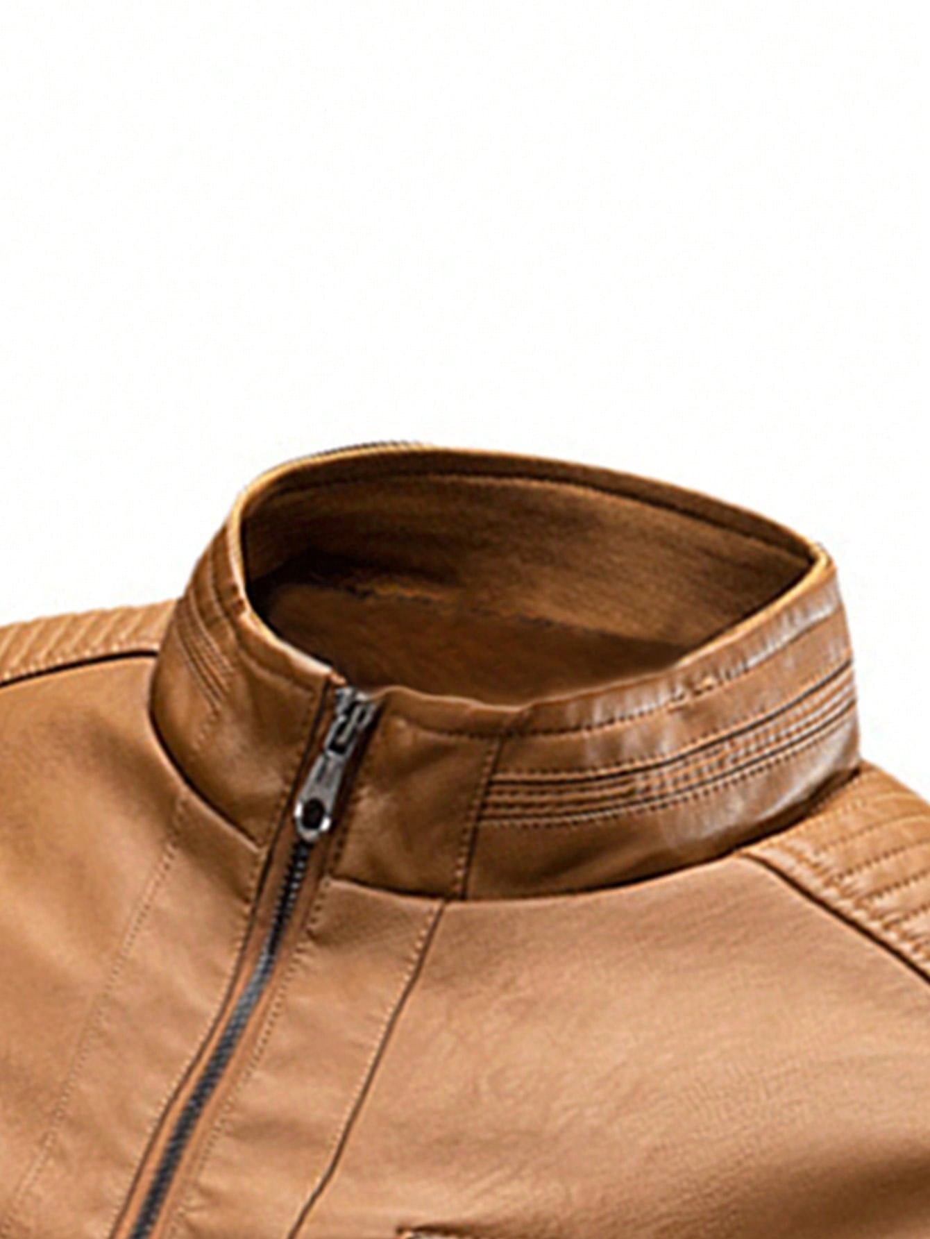 Men's Zipper Long Sleeve Fitted Fashionable PU Leather Biker Jacket Yellow