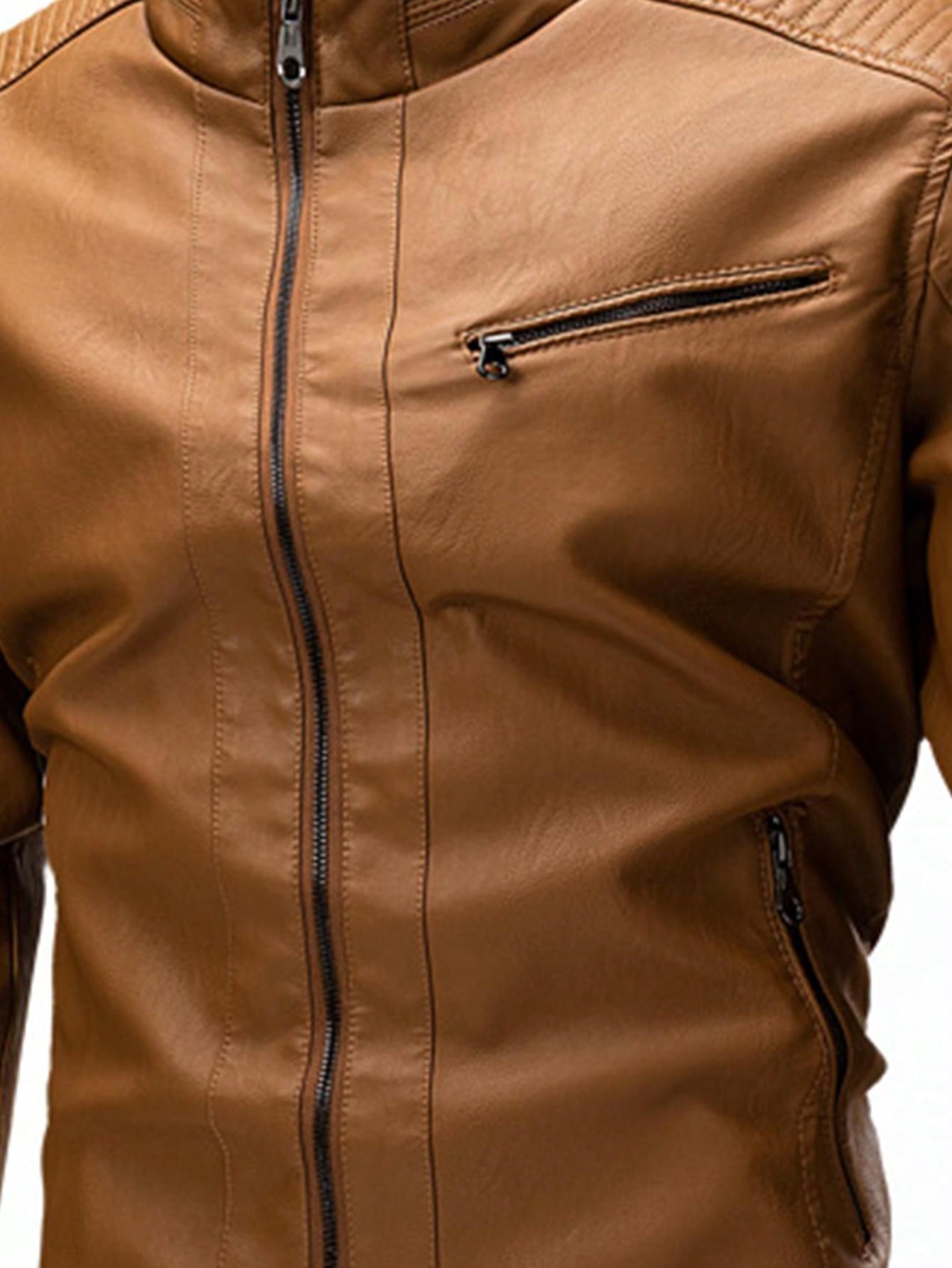 Men's Zipper Long Sleeve Fitted Fashionable PU Leather Biker Jacket Yellow