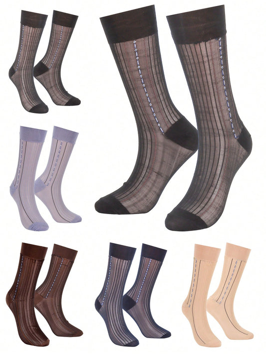5 Pack Mens Ultrathin Breathable Silk Sheer Dress Socks Soft Mid Calf Work Trouser Socks 5 Colors