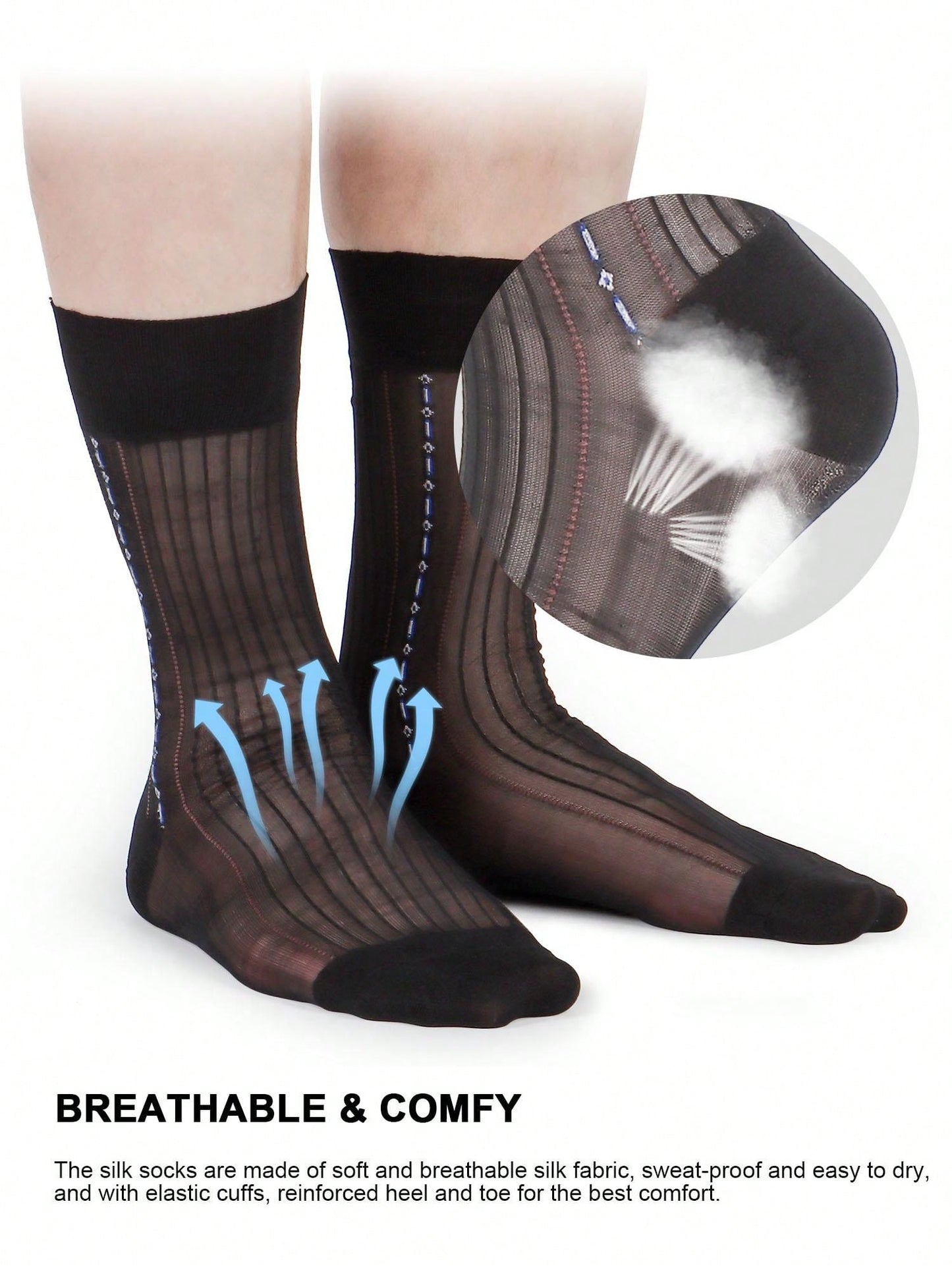 5 Pack Mens Ultrathin Breathable Silk Sheer Dress Socks Soft Mid Calf Work Trouser Socks 5 Colors