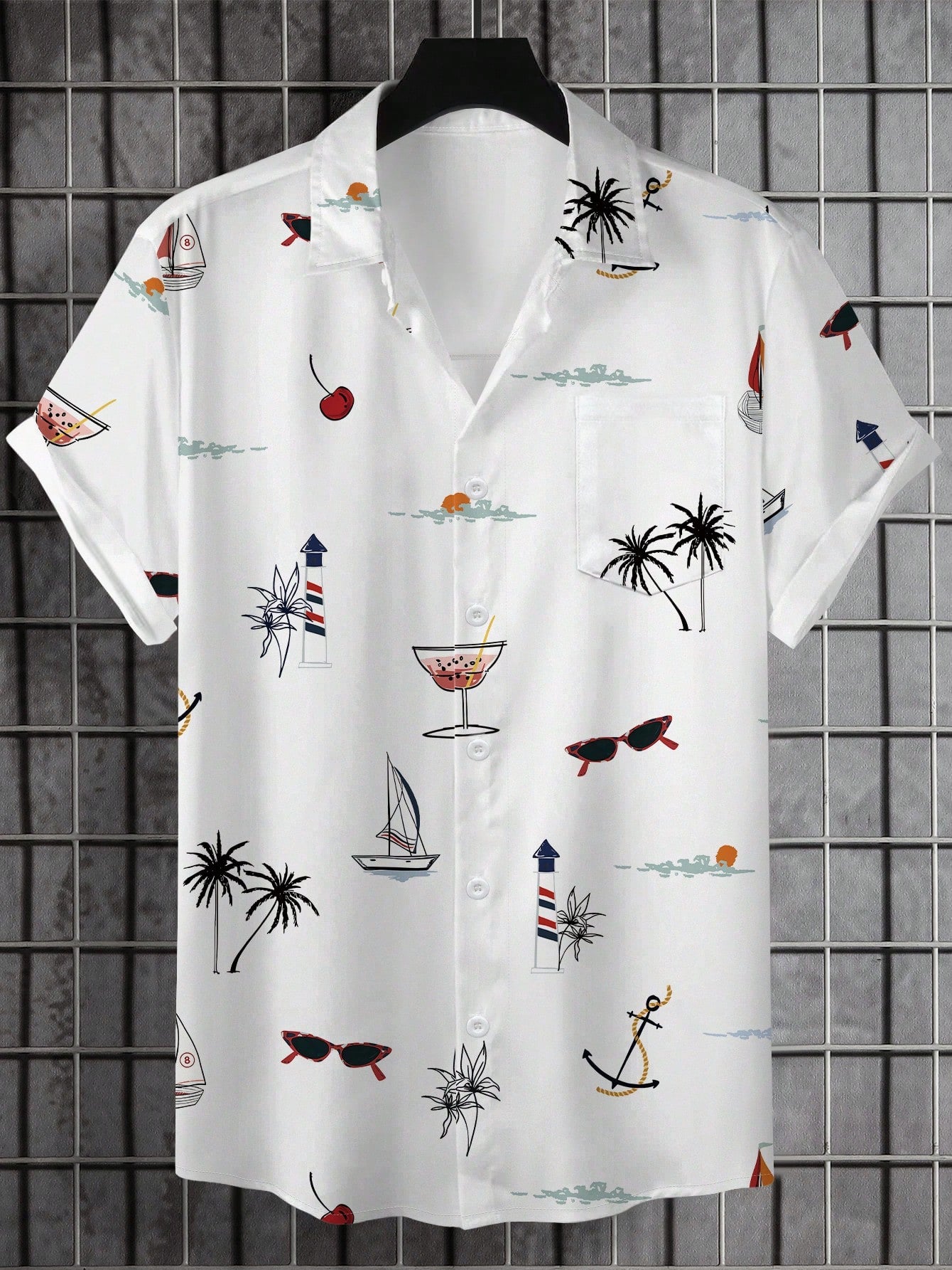 Manfinity RSRT Men's Button Up Floral & Palm Tree Print Graphic Short Sleeve Fashionable Casual Collar Shirt For Holiday, Vacation Multicolor