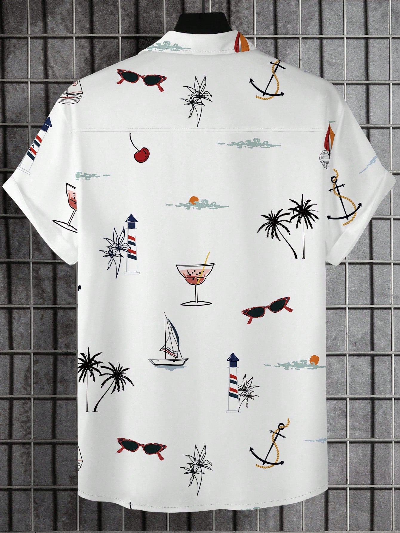Manfinity RSRT Men's Button Up Floral & Palm Tree Print Graphic Short Sleeve Fashionable Casual Collar Shirt For Holiday, Vacation Multicolor