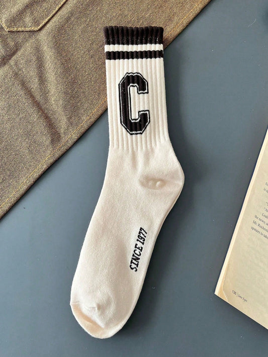 8 Pairs Of Socks Coffee Color American Men's Mid-Tube Winter Socks Deodorant Mid-Tube Sports Men's Socks Are Suitable For Everyday Use White