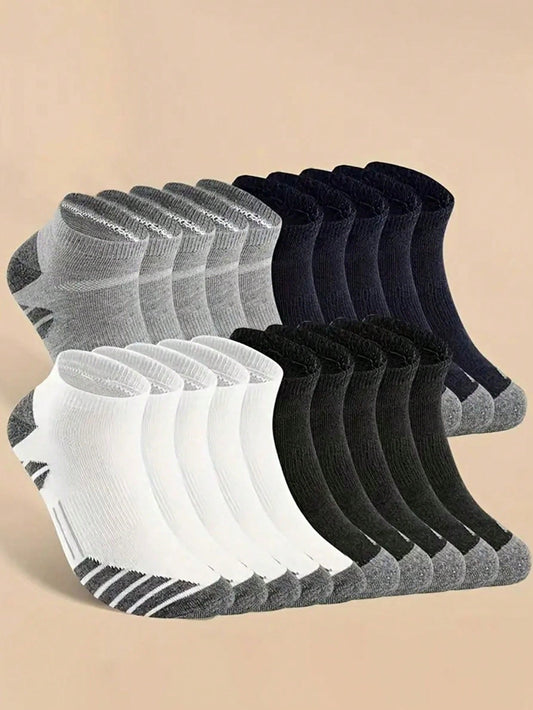 1/5/10 / 20 Pairs Of Men's Anti Odor & Sweat Absorption Low Cut Socks, Comfy & Breathable Socks, For Daily & Outdoor Wearing, All Seasons Wearing Multicolor