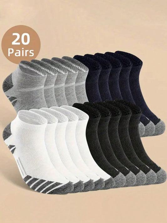 1/5/10 / 20 Pairs Of Men's Anti Odor & Sweat Absorption Low Cut Socks, Comfy & Breathable Socks, For Daily & Outdoor Wearing, All Seasons Wearing Multicolor