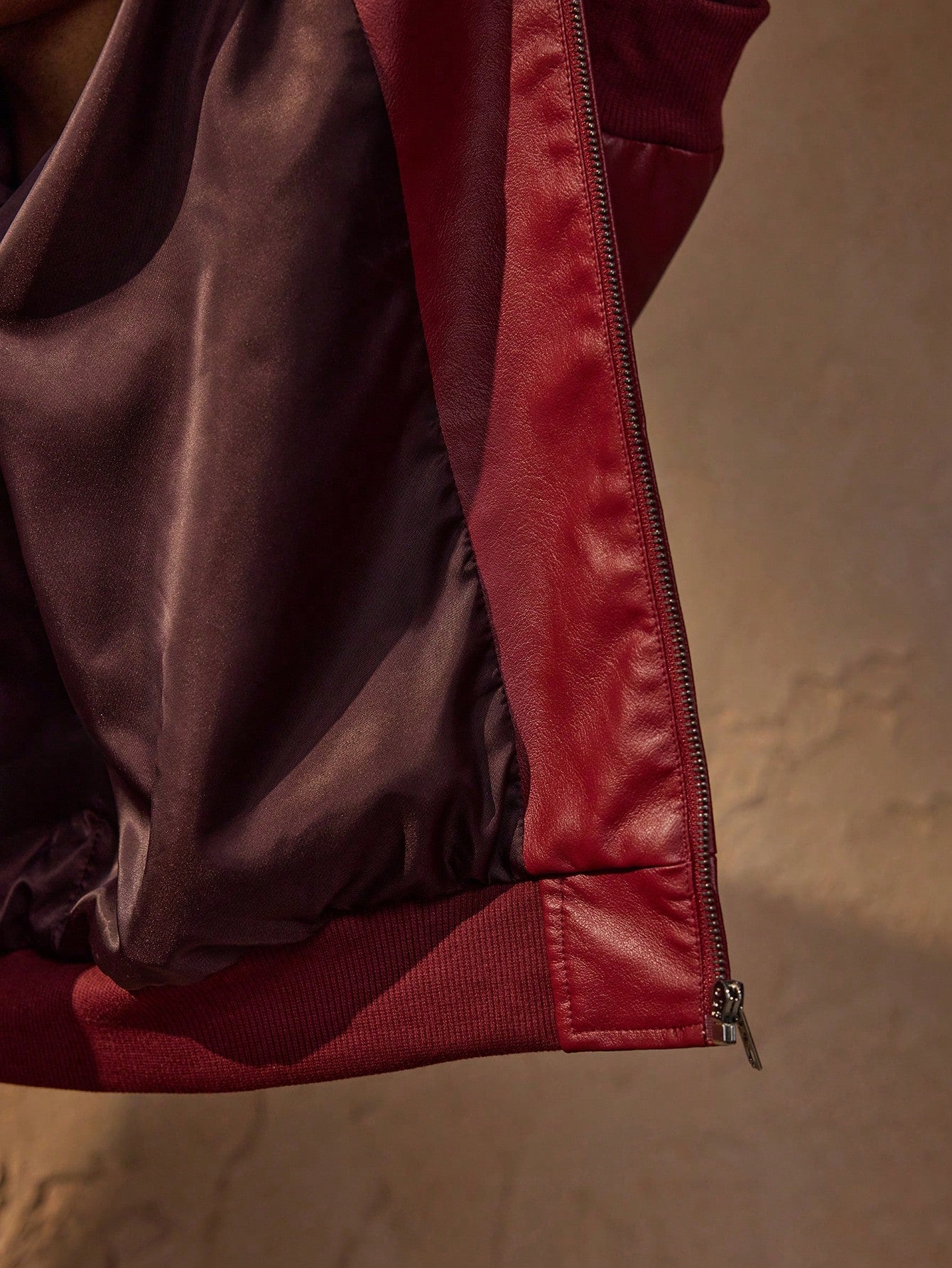 Forever 21 Men's Autumn And Winter Drop Shoulder Long Sleeve Zip Up Red PU Leather Jacket Red