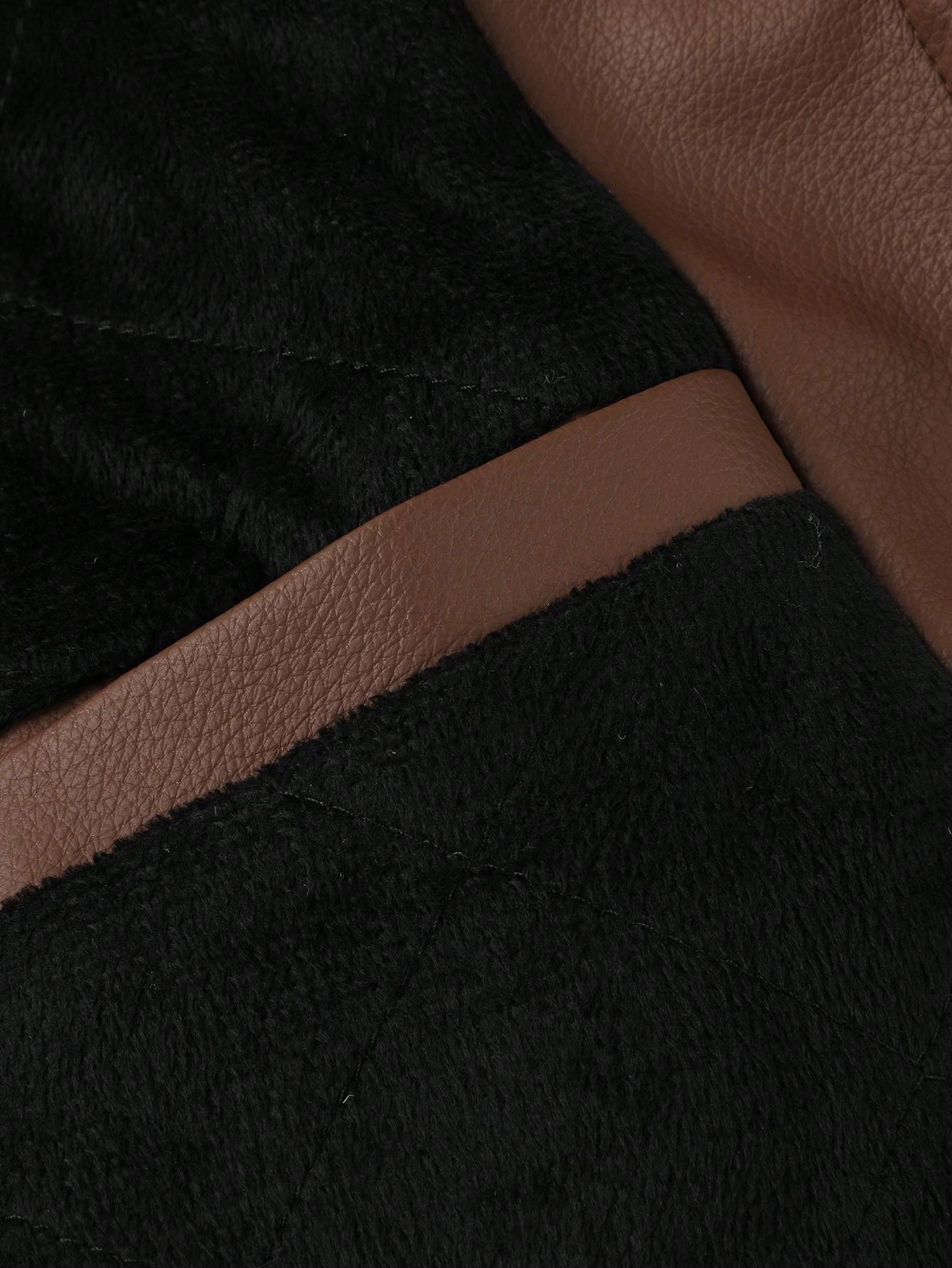 LEDUNTINO Men Fashion Zip Up Casual Outdoor Thick Fleece Biker Leather Jacket, Sports, Solid, Bomber,Boyfriend Gift, Men's Winter Fall Stand Collar,Motorcycle, Shoulder Texture, Windproof, Windbreaker Leather Jacket Spring Autumn Coat Men Coffee Brown