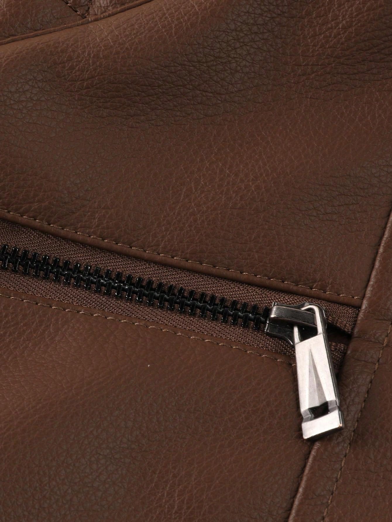 LEDUNTINO Men Fashion Zip Up Casual Outdoor Thick Fleece Biker Leather Jacket, Sports, Solid, Bomber,Boyfriend Gift, Men's Winter Fall Stand Collar,Motorcycle, Shoulder Texture, Windproof, Windbreaker Leather Jacket Spring Autumn Coat Men Coffee Brown