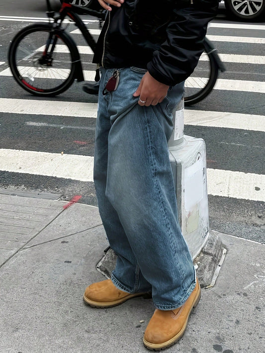 Men's Retro Loose Fit Jeans, Versatile Casual, Suitable For All Seasons Blue