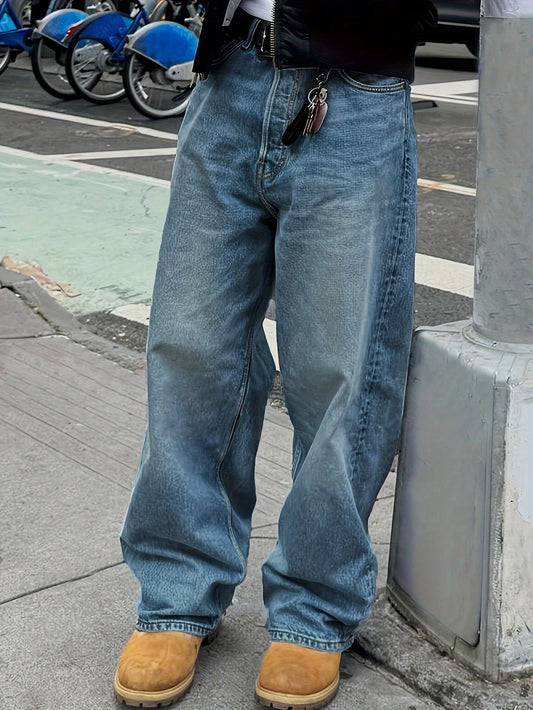 Men's Retro Loose Fit Jeans, Versatile Casual, Suitable For All Seasons Blue