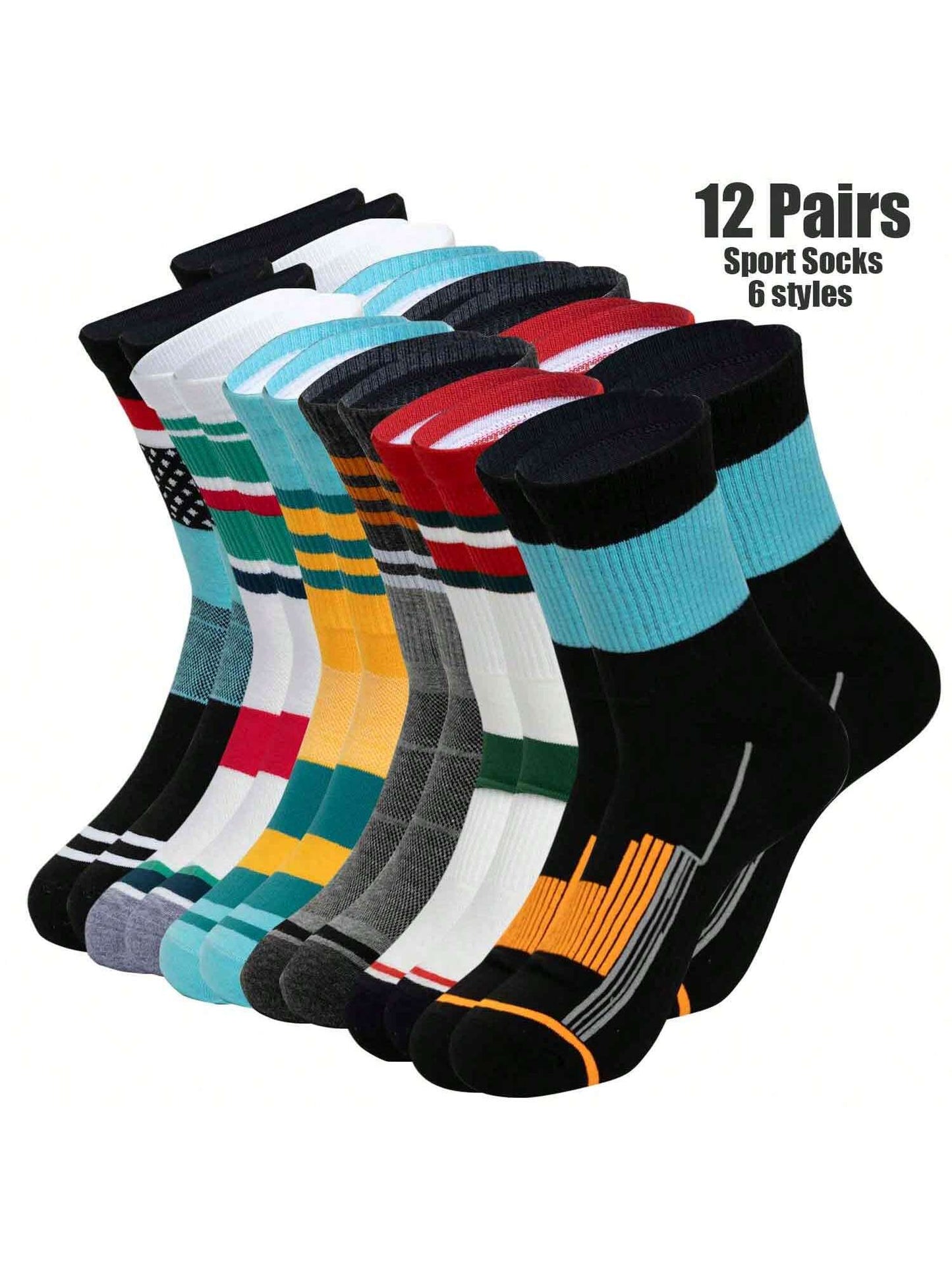12 Pack X Mens Dress Socks Colorful Socks For Men Solid Lightweight Breathable 12 Pairs Sport Socks 6 Styles