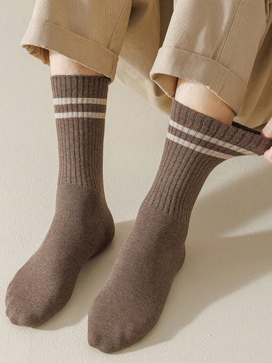 8 Pairs Men's Mid-Calf Socks, Solid Color Athletic & Socks For Spring & Autumn, Breathable & Sweat-Absorbent Lightweight Dailywear Japanese-Style Casual Long Socks Multicolor