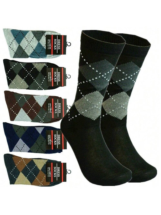 3-12 Pairs Mens Diamond Argyle Cotton Mid Calf Crew Work Dress Socks Size 10-13 12 Pairs
