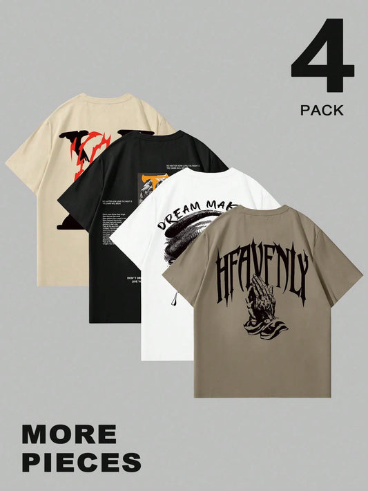 Manfinity Homme Men Casual Graphic And Letter Graphic Print Round Neck Short Sleeve T-Shirt, Summer, For Friends Multicolor
