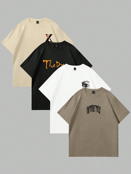 Manfinity Homme Men Casual Graphic And Letter Graphic Print Round Neck Short Sleeve T-Shirt, Summer, For Friends Multicolor